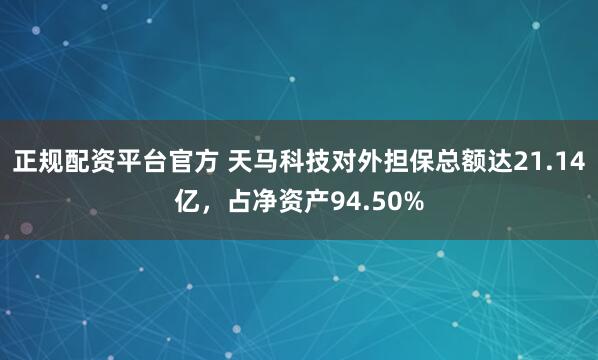 正规配资平台官方 天马科技对外担保总额达21.14亿，占净资产94.50%